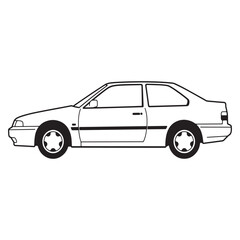 Coupe Car Outline with Star Wheels Side View automobile