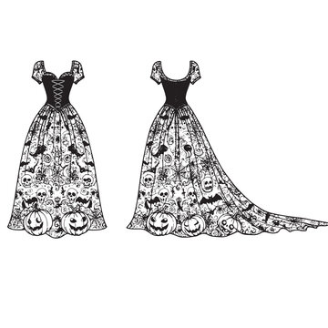 Halloween Themed Ball Gowns with Skulls and Pumpkins