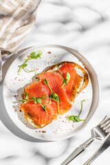bruschetta with salmon on a white background