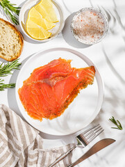 bruschetta with salmon on a white background