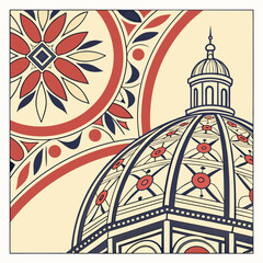 Architectural dome and floral pattern in vintage style © Bakkar