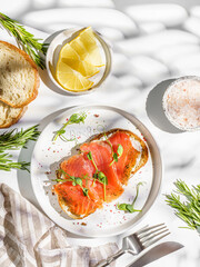 bruschetta with salmon on a white background