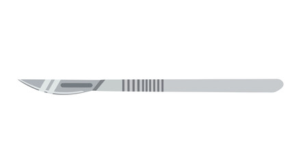 A stainless steel surgical scalpel with a sharp curved blade and a textured handle for grip.