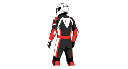 Motorcyclist in Racing Suit and Helmet Rear View.
