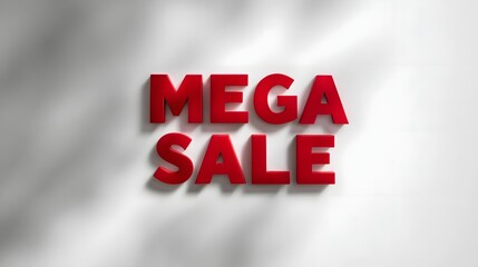 Fototapeta premium Bold red Mega Sale text with dramatic shadows on a clean white background
