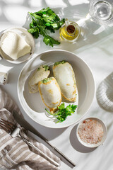 squid stuffed with cheese and herbs