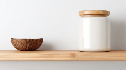 Blank organic coconut oil jar on health food store shelf