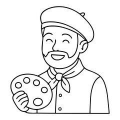 outline icon happy artist with palette vector on a white background
Vector line icon of joy and sadness emotions on a white background