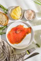 bruschetta with salmon on a white background
