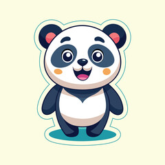 Naklejka premium Cute cartoon baby panda character illustration, happy smiling friendly animal sticker, playful mascot design, black and white wildlife.