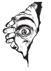 Horror Sketch of Terrified Eye Watching

