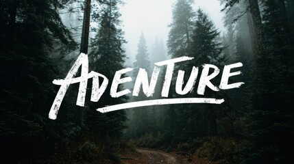 adventure text over misty forest path