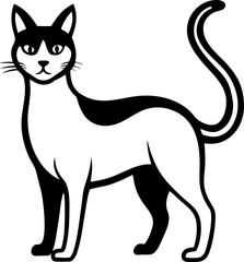 Simple black and white outline of a cat vector illustration