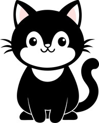 Adorable black and white cartoon cat vector illustration design