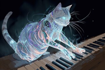 A Cybernetic Cat Plays an Illuminated Synthesizer