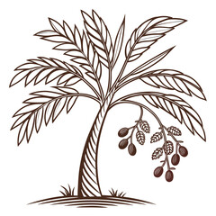 Palm tree with dates, hand drawn illustration