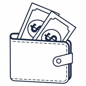 wallet with cash, simple line art clip art preview