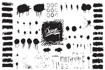 Black and White Collection of Paint Stains and Distress Elements

