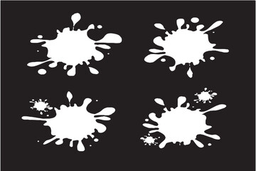 Set of White Paint Splatter Graphics on Black

