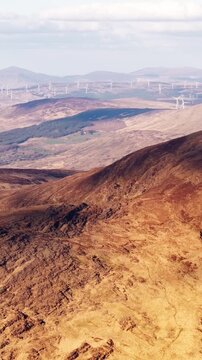 Priest's leap bantry landscape view of hills and wind turbines in county cork, ireland.