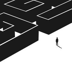 Surreal Illustration of a Man About to Enter a Maze – Symbolic Concept of Challenge, Choice, and Uncertainty