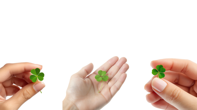 hand holding clover on transparent background png