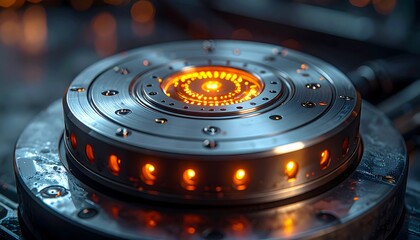 Metallic circular component with illuminated orange center
