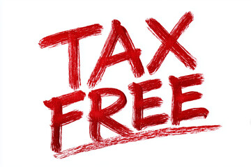 Handwritten Tax-Free in red brush on white background
