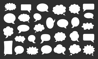 Set of hand-drawn comic speech bubble silhouettes in various shapes, vector template for pop art, communication, and dialogue design.