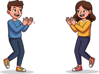 Cartoon Children Clapping Game Vector Featuring Playful Movement, Social Interaction, Joyful Pose, Rhythm Activity, Friendship, Fun Expression, Dance Motion