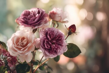 Pastel and Burgundy Roses in Vase