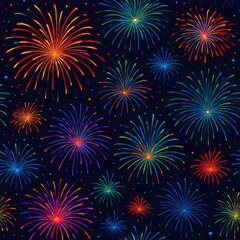 Naklejka premium Vibrant Multicolored Fireworks Display Against Night Sky