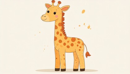 Fototapeta premium Charming Giraffe Illustration, Manga Style, Ivory Background, Digital Art, Whimsical Environment, Playful Concept