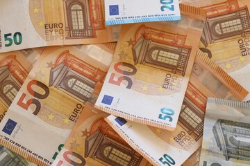 Euro money background Banknotes Design. Euro cash payment and wages. Cash background banner