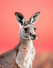 Fototapeta premium Kangaroo Portrait, Ruby Red Background, Nature Photography, Minimalist Design, Right View, Animal Concept