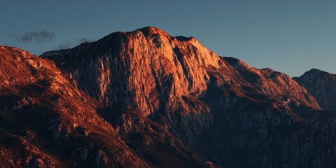 Naklejka premium Vivid Orange Sunset Glowing Behind Dark Mountain Ridge