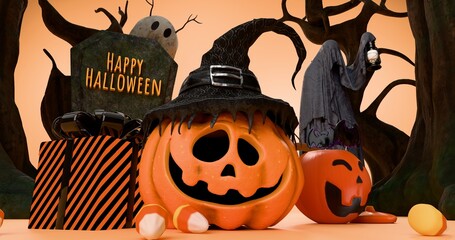  happy Halloween text on cute greeting card