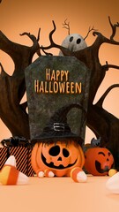  happy Halloween text on cute greeting card