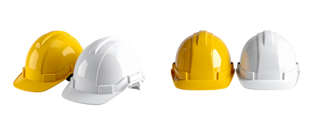 set of Safety Construction Helmet in White and Yellow Colors