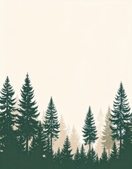 Obraz premium Nature Landscape, Evergreen Trees, Serene Forest, Minimal Artwork, Calm Environment, Artistic Viewpoint, Firefly Concept