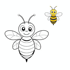 A cute bumble bee coloring page featuring a cheerful bee with buzzing wings and striped body, surrounded by flowers—perfect for kids to enjoy and explore creativity.