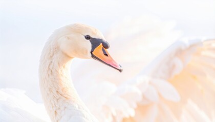 Obraz premium Graceful Swan Portrait, Nature Scene, Soft Lighting, Wildlife Photography, Calm Environment, Close-Up View, Beauty of Nature