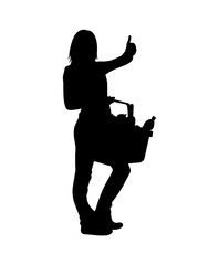 Silhouette of a woman carrying a shopping bag and giving a thumbs up gesture