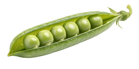Close up of fresh green peas in a pod against a black background vegetable
