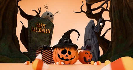  happy Halloween text on cute greeting card