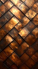 Metallic texture of woven squares, capturing warm hues and dimensional depth