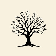 Obraz premium A stylized black silhouette of a bare tree against a neutral, light background.
