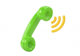 Bright green telephone receiver emitting sound waves isolated on a transparent background