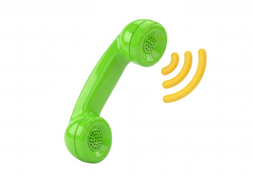 Bright green telephone receiver emitting sound waves isolated on a transparent background - Powered by Adobe