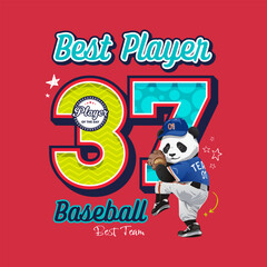 Cute Cartoon Panda Baseball Player with Number 37 Design Graphic